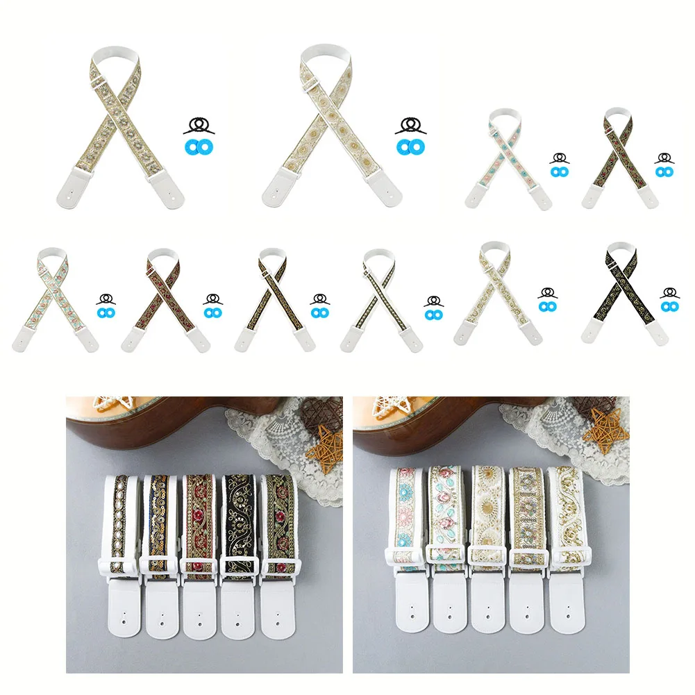 สายคล้องคอปรับได้กีตาร์อะคูสติกกีตาร์ไฟฟ้าเย็บปักถักร้อย Headstock เชือกล็อคสายคล้องอุปกรณ์เสริมใหม่
