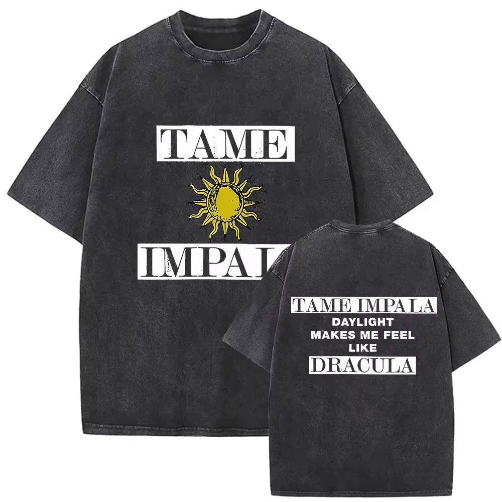 Tame Impala Deadbeat Tour 2026 Vintage Washed T-shirt Mens Hip Hop Oversized Short Sleeve T Shirts Casual O-Neck Cotton T Shirts