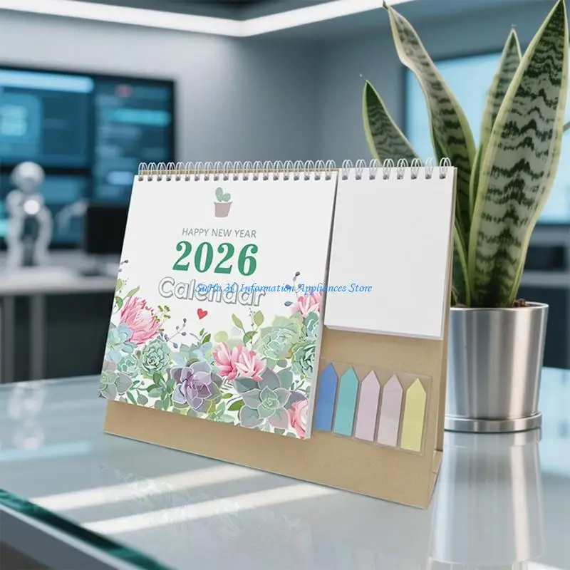 2026 년 1 월부터 12 월까지의 데스크 캘린더 노트 패드 스티커가있는 사무실 데스크톱 캘린더