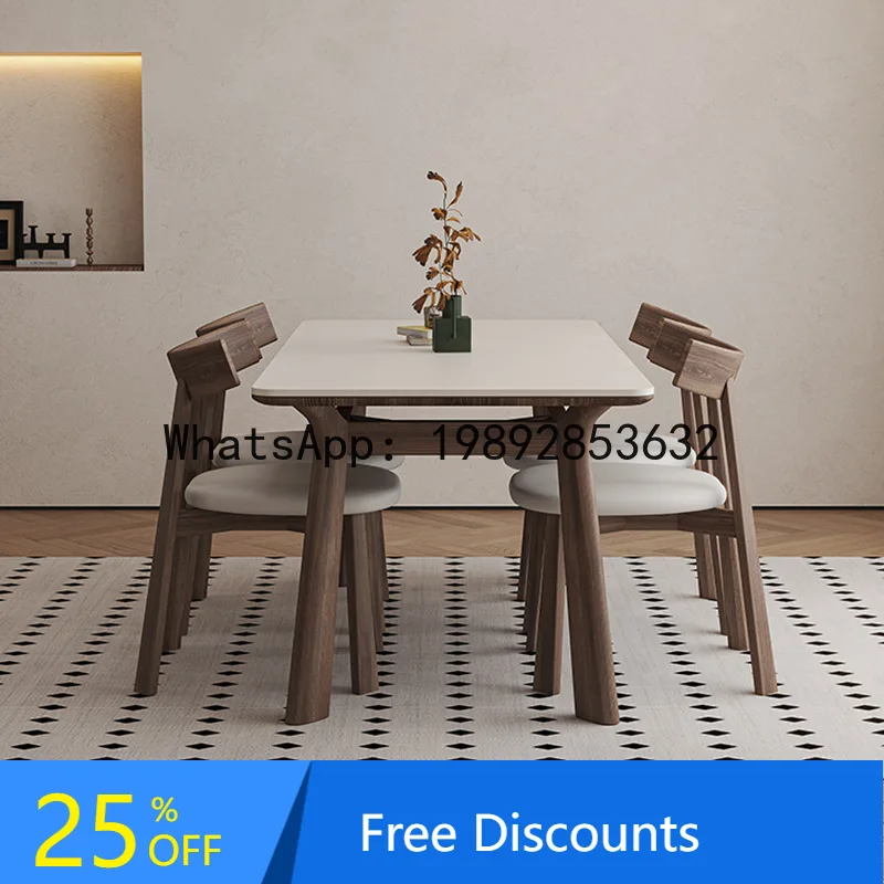

CZ Solid Wood Table Rectangular Rock Board Small Household White Ash Walnut Color Solid Wood Legs Italian Style Dining Table