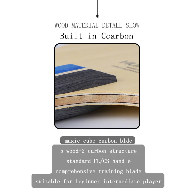 HUIESON-Magic Cube شفرة تنس الطاولة ، 7 طبقات ، 5 خشب و 2 من ألياف الكربون ، شفرة Ping Pong الاحترافية ، مقبض قصير وطويل