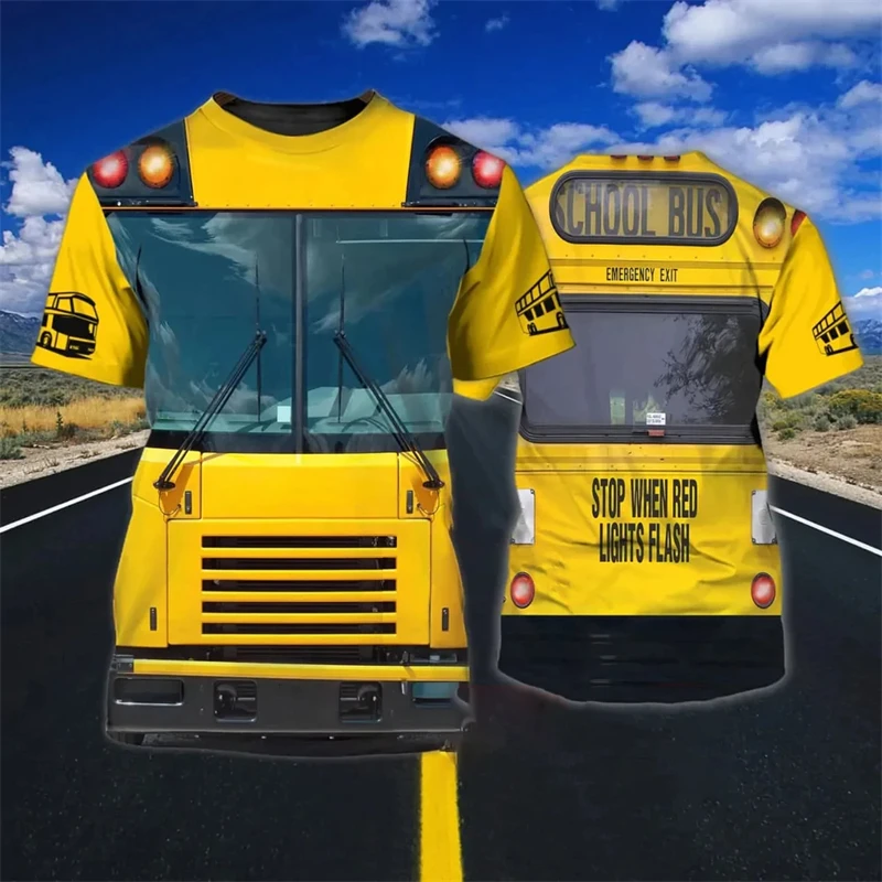 Summer Men's T-Shirt 3d Printed Driver School Bus Hd Printed Shirt Fashion O Collar Short Sleeve Loose Funny Plus Size Clothing