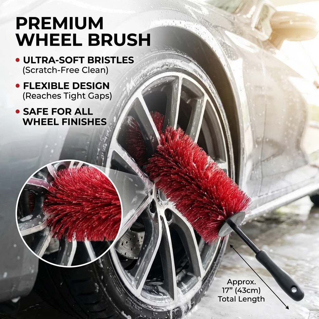 Escova Multifuncional para Limpeza de Rodas de Carro de 45cm, Escova Macia que Não Arranha, Ferramenta de Limpeza de Pneus e Detalhamento Automotivo