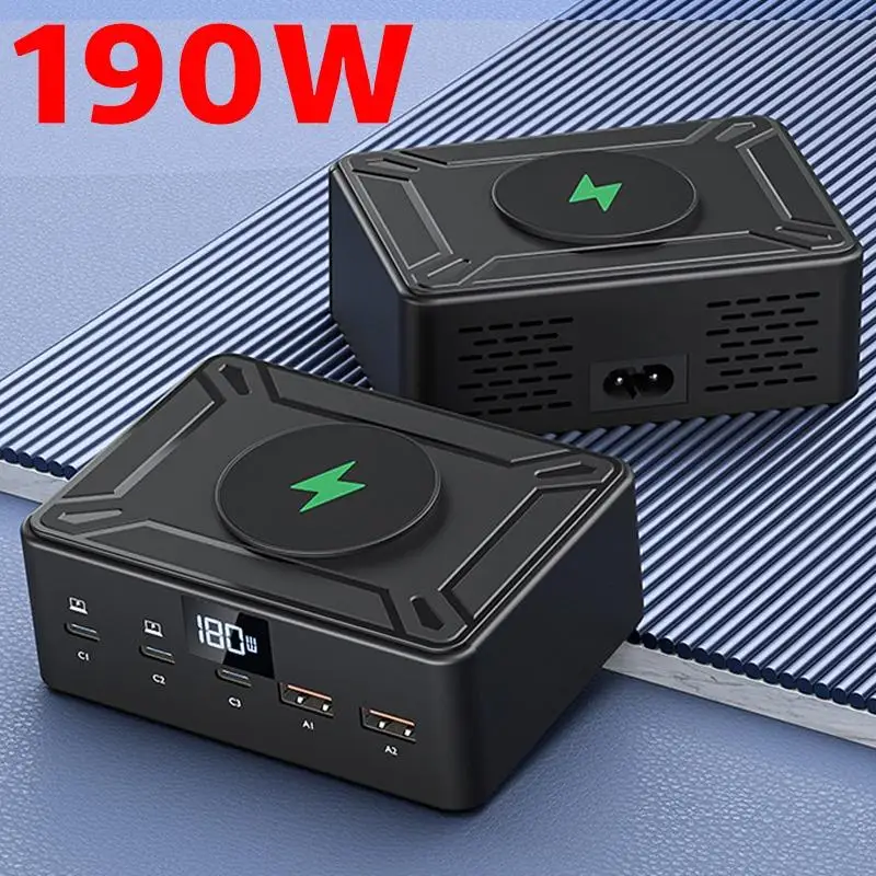 

190W GaN 6 in1 Fast Charger for Laptop Phone Tablet with Digital Display PD Charger 100W USB-C EU/USA Plug Multi-Device Charging