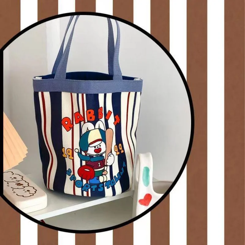 Cute illustration bucket bolsa de almuerzo portátil de estilo coreano para niña, corazón, mamá, bolsa de trabajo pequeña, bolsa de lona con graffiti divertida para niños