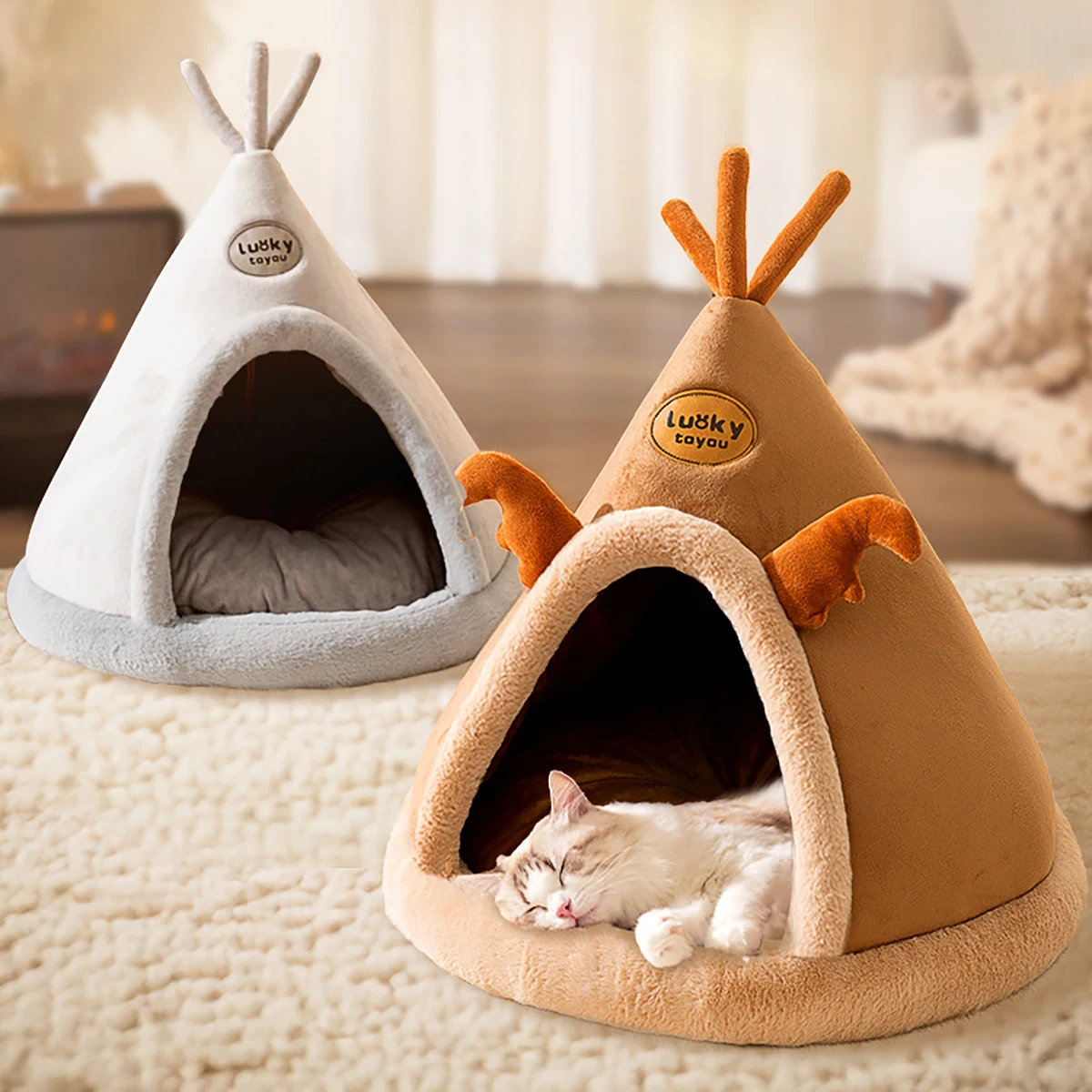 

Pet Tent House Cat Bed Warm Winter Cat Dog Soft Nest Kennel Cozy Deep Sleep Cave For Puppy Indoor Tent with Cushion Pet Supplies