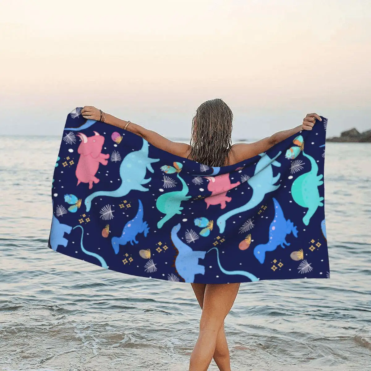 Dinosaur & Ocean Theme Beach Towels, Super Soft Microfiber Kids Dino Towel, Highly Absorbent Bath Towel - Eco Friendly