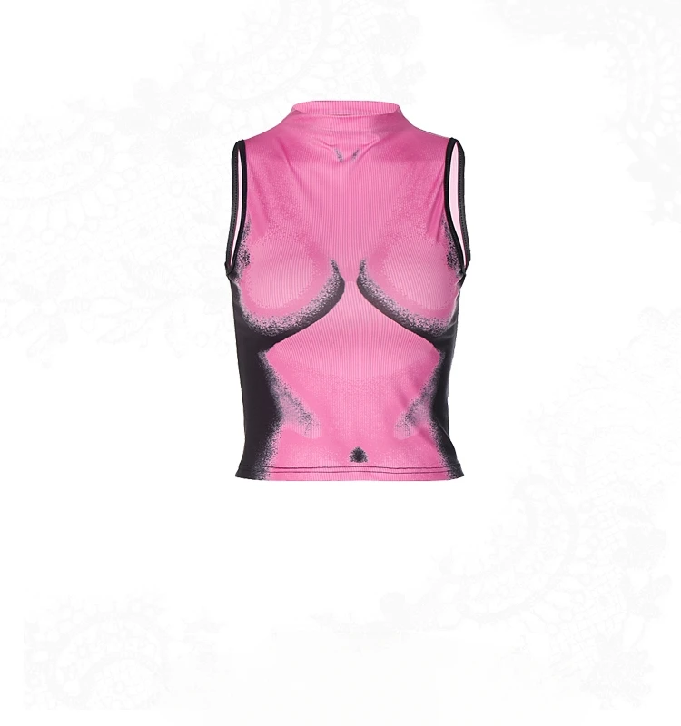 

Y2K блузка в стиле милленийной пряной Девушки без рукавов с принтом человека, маленький короткий топ Барби розового цвета