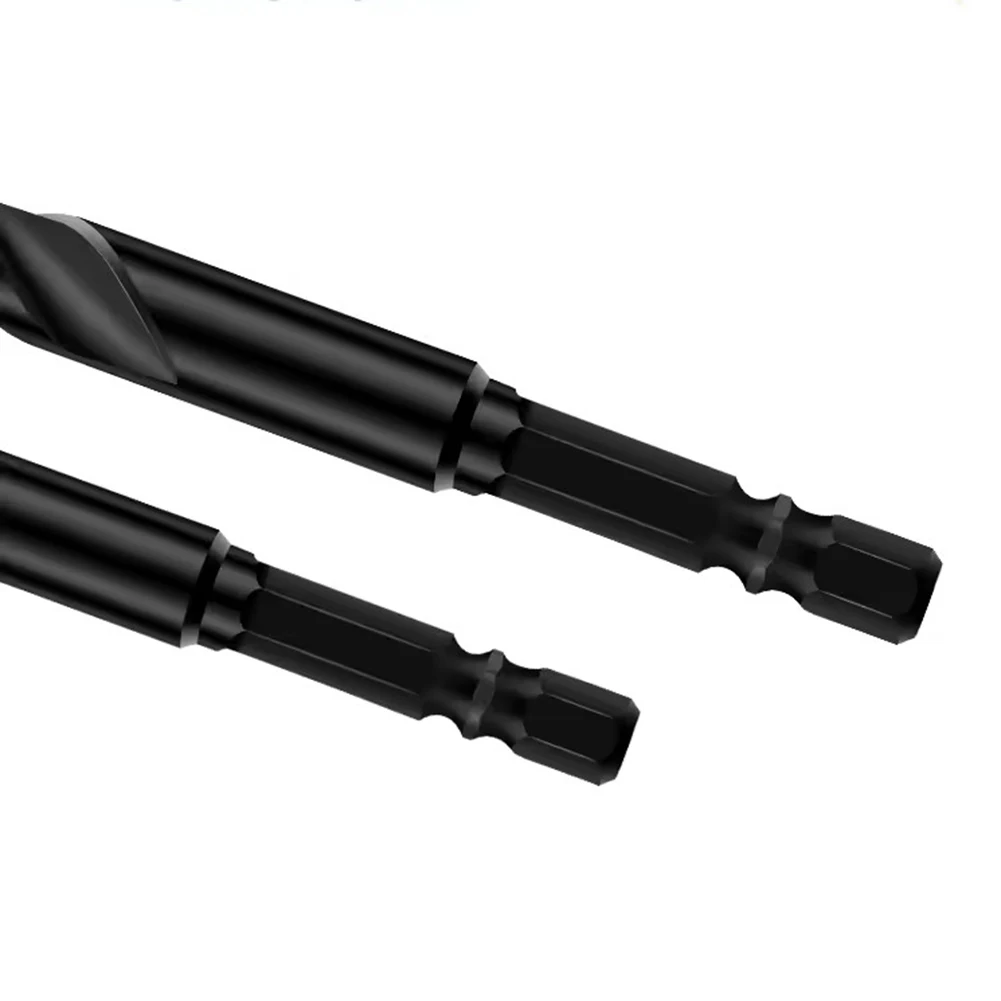 Set 5 Mata Bor Segitiga untuk Ubin Kaca Beton Batu Kayu Plastik dengan Gagang Hexagonal Pembuka Lubang 4 5 6 8 10MM Hitam