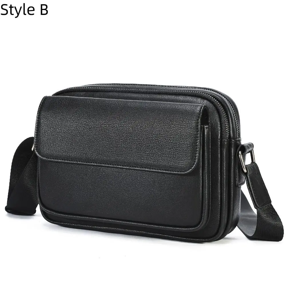 Textured PU Shoulder Bag Men Casual Adjustable Shoulder Strap Leather Crossbody Bag Men Streetwear Zipper Mobile Phone Bag Male