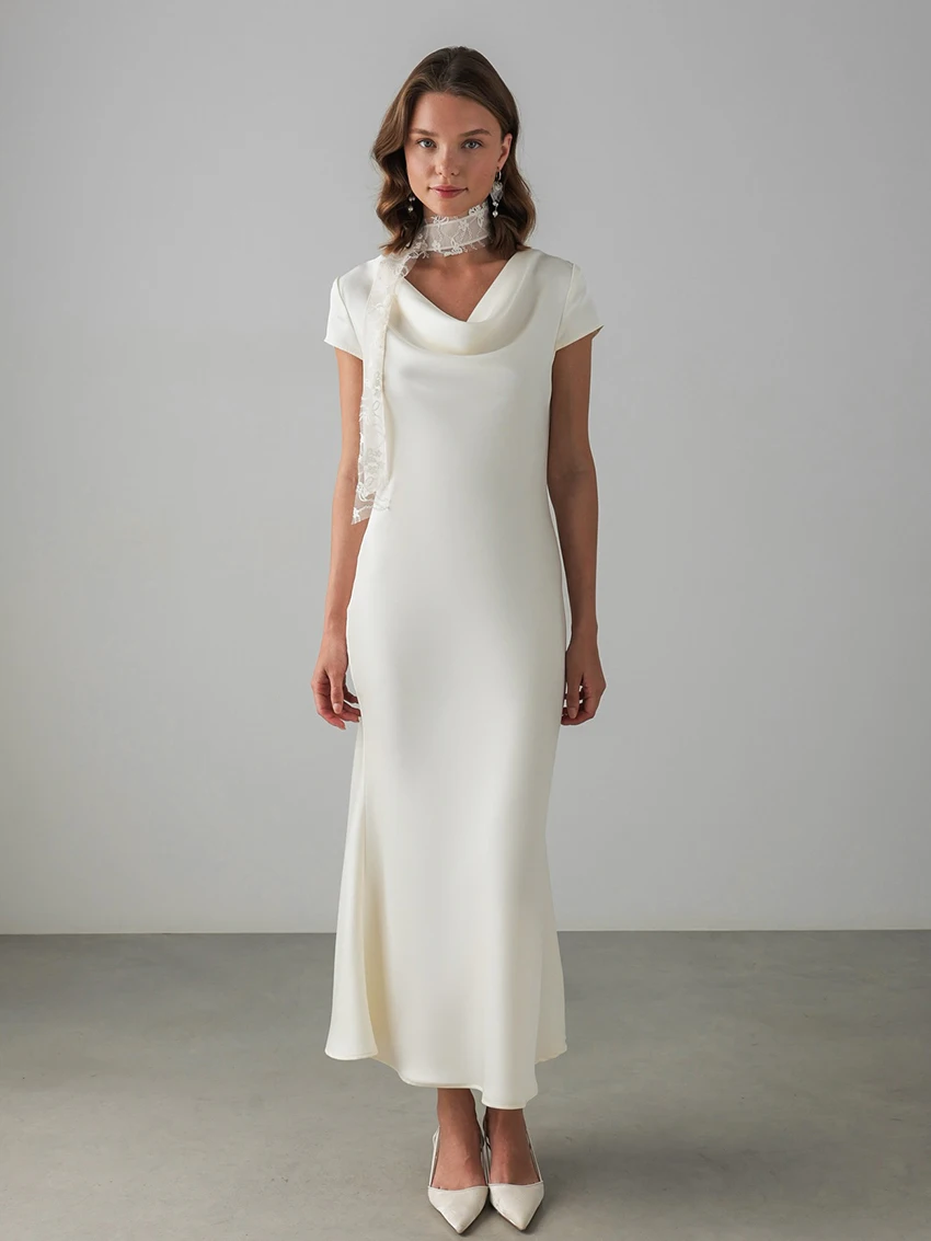 

Marthaqiqi Fashion Women'S Nightwear Short Sleeve Nightgown Sexy V-Neck Pajamas Ankle-Length Dress Winter Ladies Sleepwear White