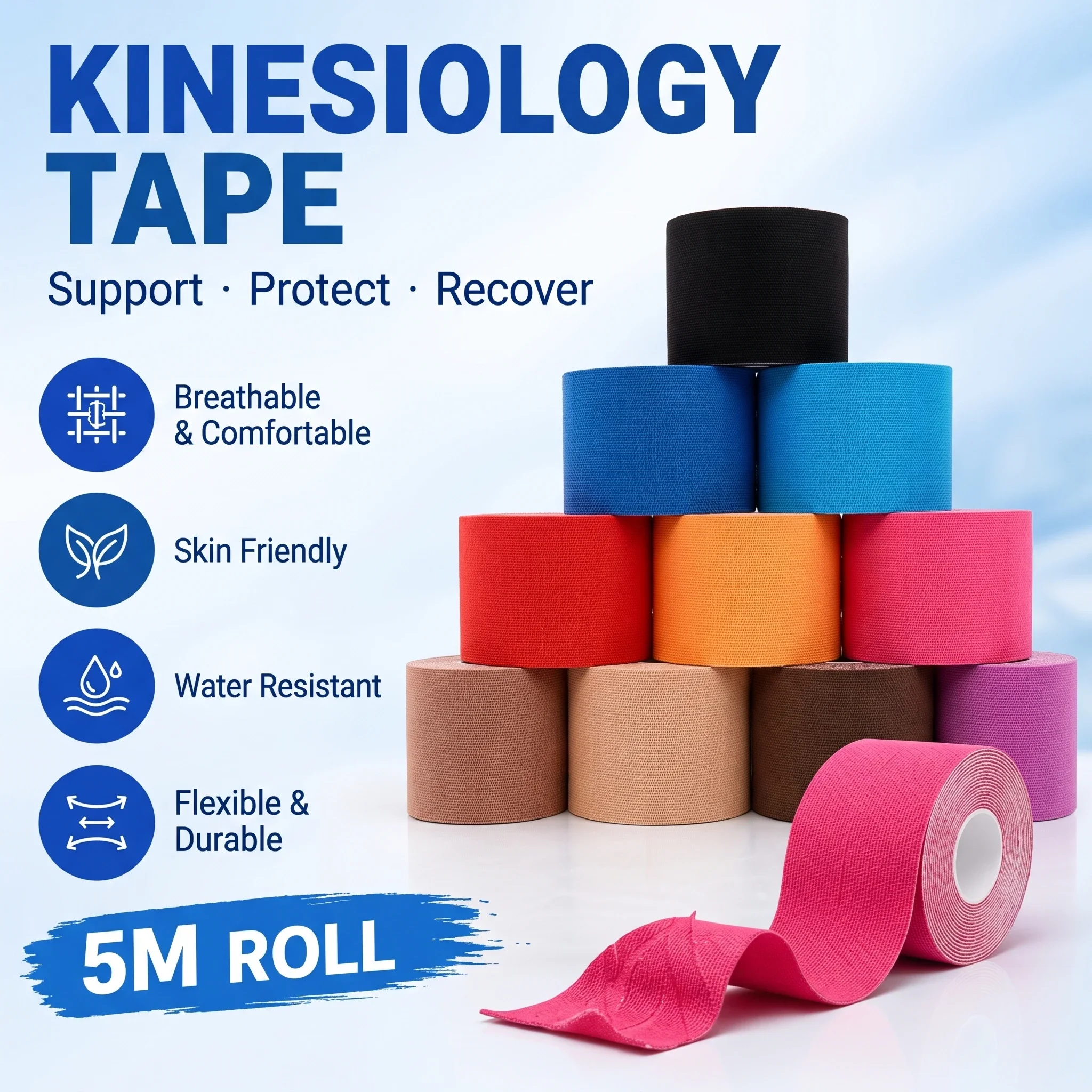 1pc Sports elastic tape 5M intramuscular effect patch lifting bandage chest patch 2.5/5cm comfortable and breathable
