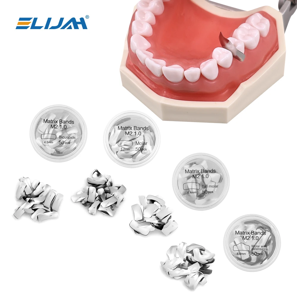ELIJAH 50Pcs Dental Matrix Bands Sectional Contoured Metal Matrices Matrix Teeth Replacement Dentist Tools Dentistry Material
