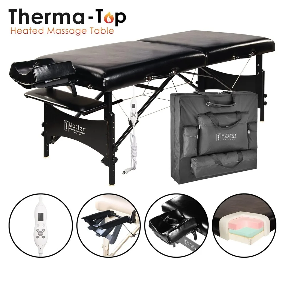 30” Galaxy Therma Top Lash Bed 2 Fold with Carry Case SPA Table Heigh Adjustable with Accessories (Black),  lash beds