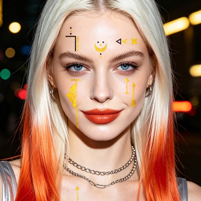 Mystic Geometric Runes Gold Foil Temporary Tattoos, Long-Lasting Waterproof & Skin-Friendly New Technology, For Women, Arm, Face