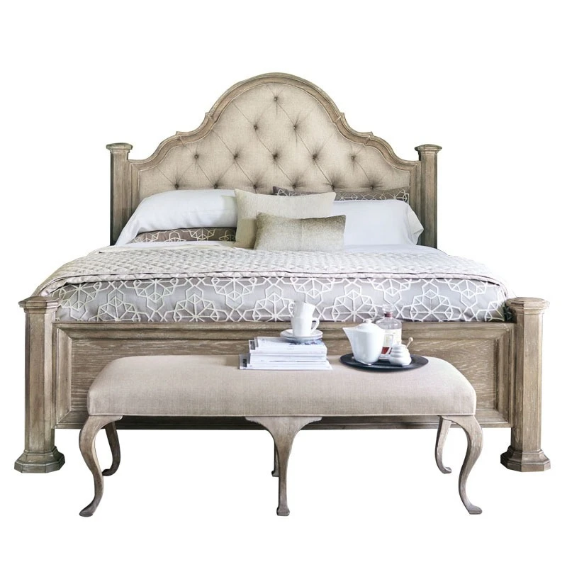 

American, Country, All Solid Wood, Queen Bed, Oak, French, Vintage