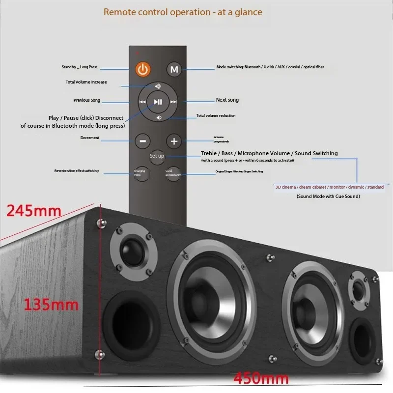 

Ibass Wooden Wired Bluetooth Speakers High Power Super Bass Subwoofer HIFI Home Theater Music Center TV Computer Audio System