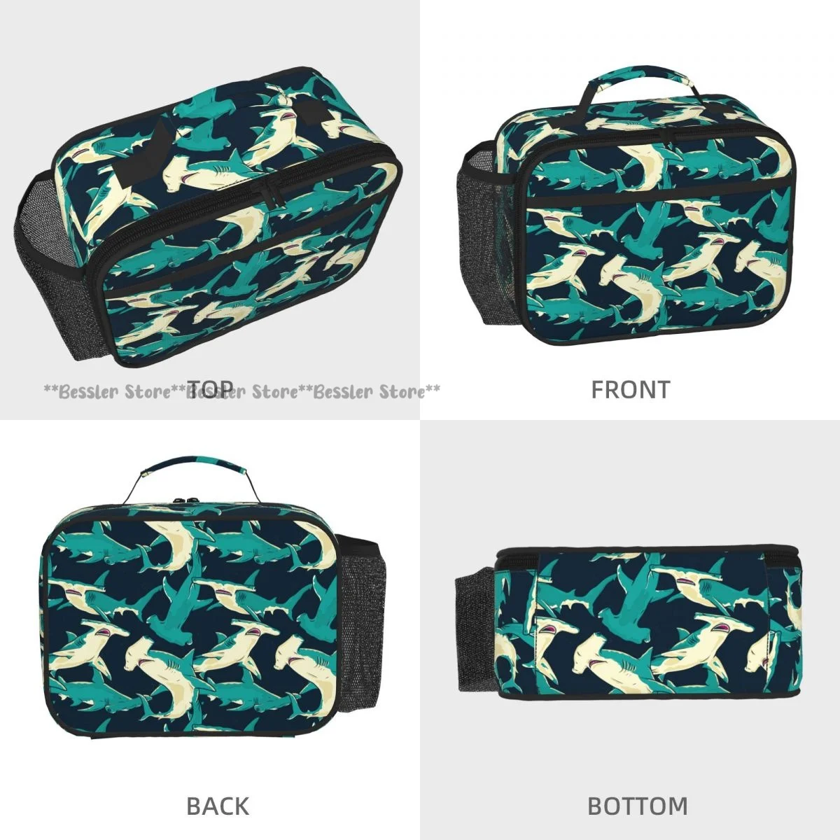 Handheld Thermal Lunch Bag Hammerhead Sharks Insulated Bento Carrier for Adults Students