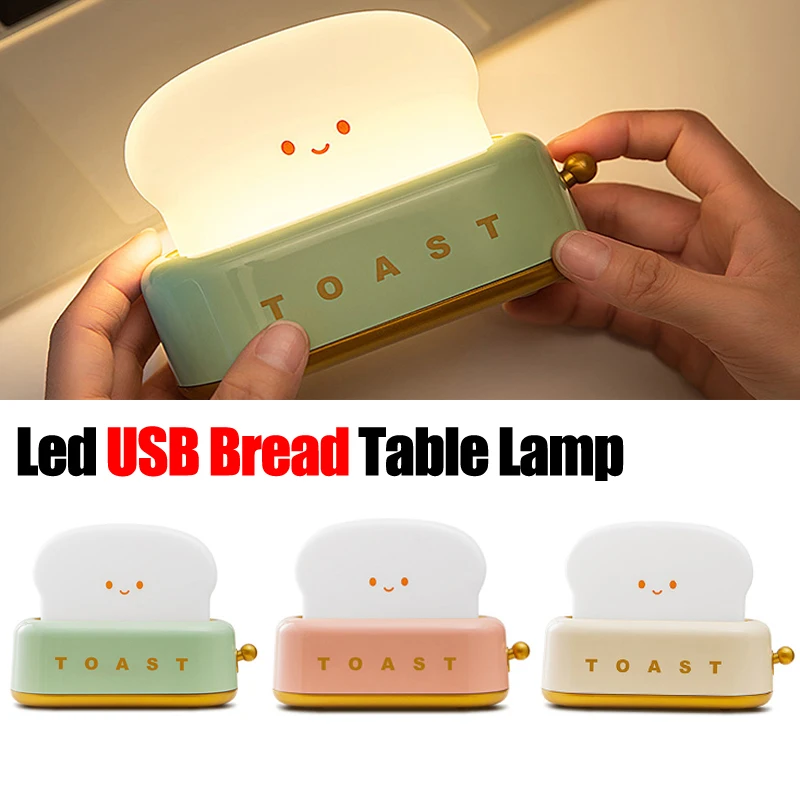 Bread Toast Table Light Toaster Nightlight Creative USB Rechargeable Led Lamp Decor Holiday Baby Bedroom For Birthday Gift