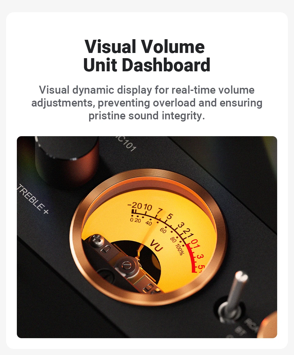 Fosi Audio MC101 Bluetooth-Stereoverstärker Home Audio Mini-Verstärker mit VU-Meter 2-Kanal-HiFi-Empfänger für passive Lautsprecher – Detail 7