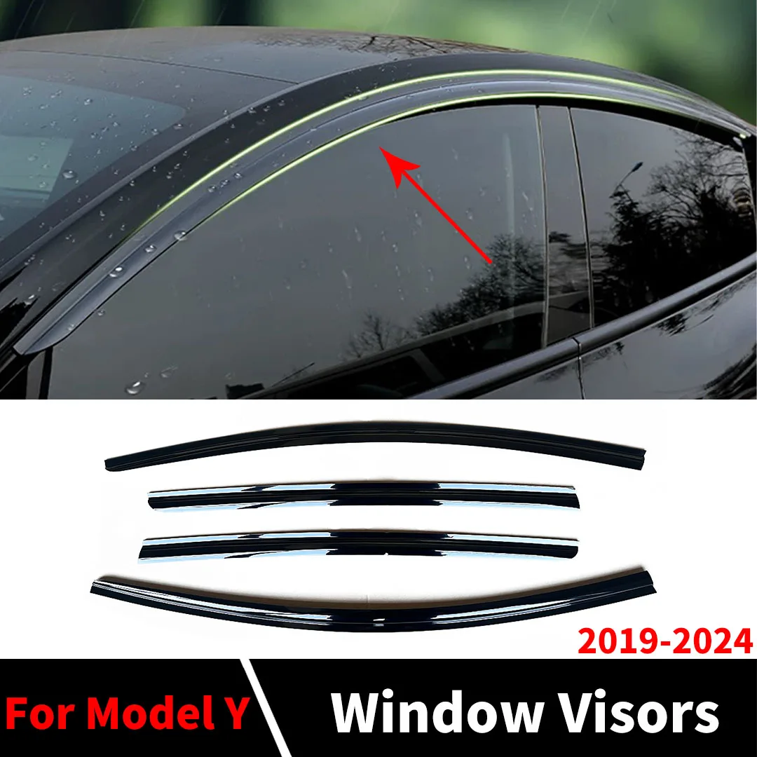 

4PCS Window Visors For Tesla 2019-2024 Model Y Sport Wind Deflector Rain Guard Brow Shade Modified Styling Accessories Tuning
