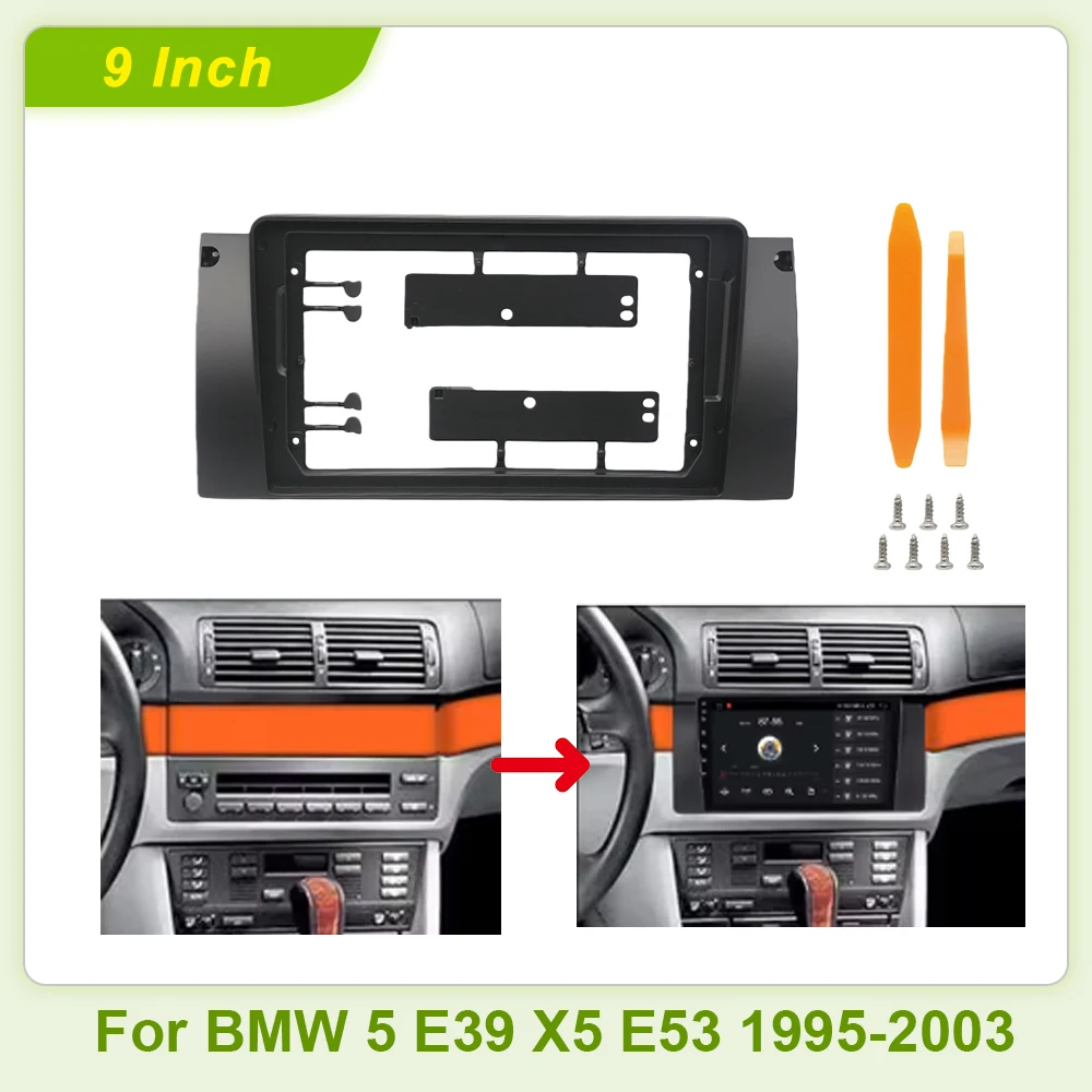For BMW 5 E39 X5 E53 1995-2003  9INCH 2 Din Car MP5 Stereo Radio Android Frame Panel Fascia Cable Harness Adapter Decoder Canbus