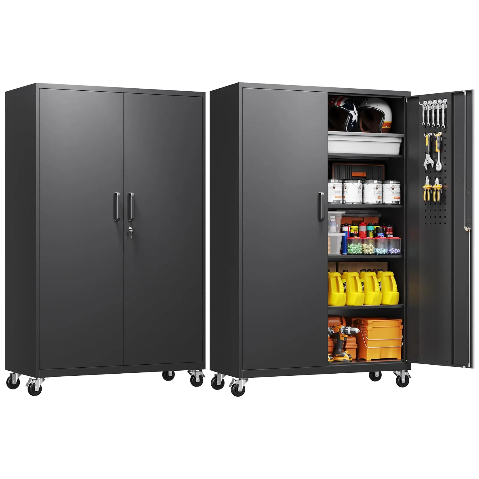 Metal Garage Storage Cabinet with Locking Doors and Adjustable Shelves,- 71