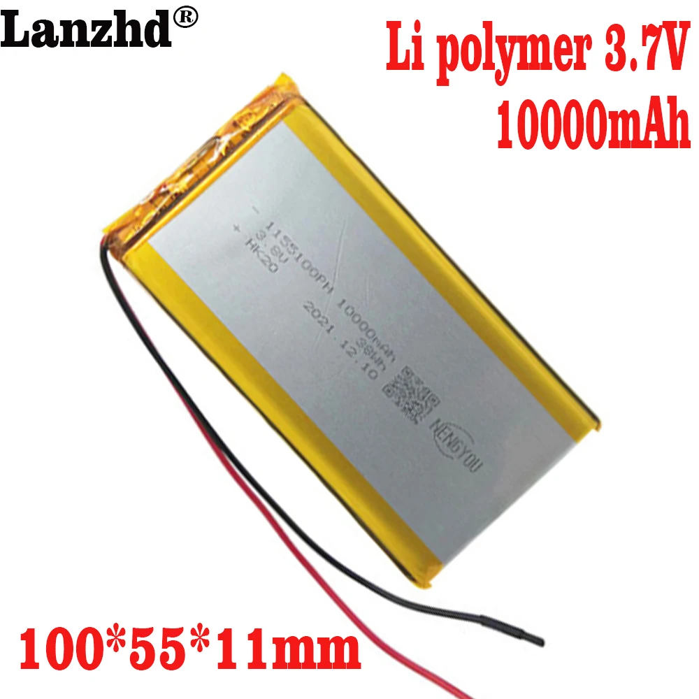 1-10PCS Batteries 3.7V Li-Polymer  10Ah 11*55*100mm Li battery For Tablet  Power Bank Bluetooth Speakers DVD 1155100