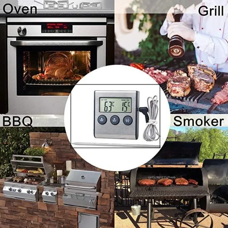 Digital Remote Wireless Food Kitchen Oven Thermometer Probe For BBQ Grill Oven Meat Timer Temperature Manually Set image 4