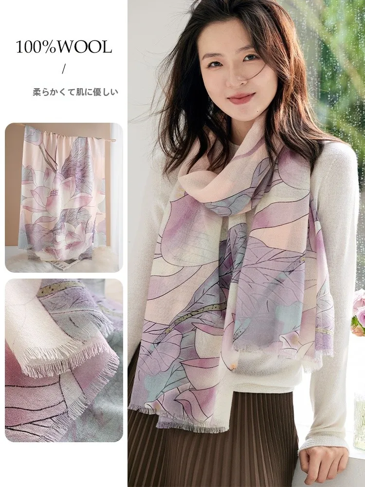 full-wool-floral-print-scarf-women's-lightweight-spring-summer-autumn-versatile-outerwear-shoulder-shawl-elegant-feeling