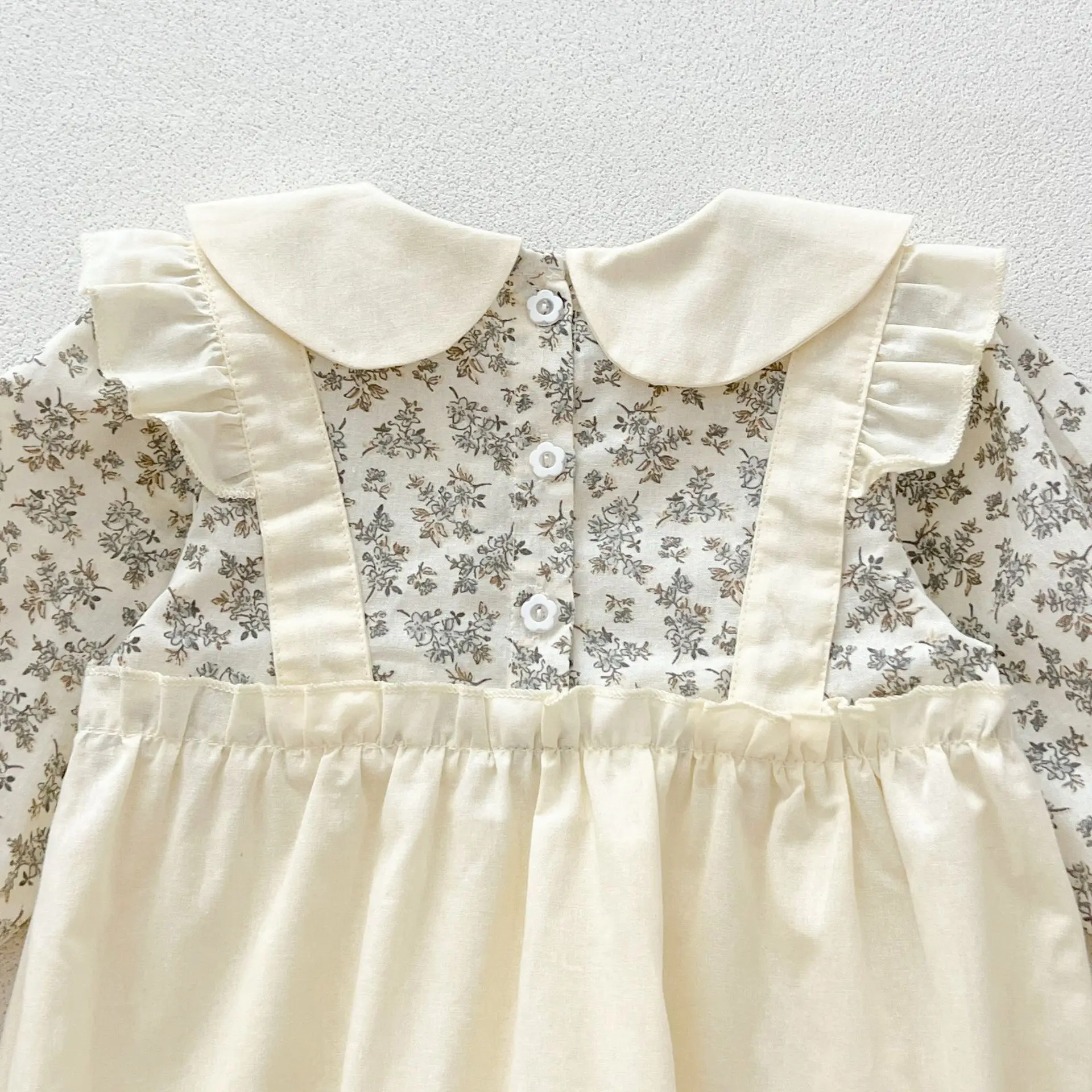 autumn Newborn Infant Baby Girls Flower Romper Muslin Fake two pieces lapel Rompers Kids Onepiece Fashion Baby Clothing