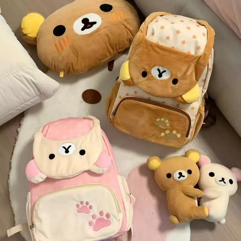 

Kawaii Rilakkuma мультяшный плюшевый рюкзак милый медведь молодая сестра большая вместительная школьная сумка милый подарок на день рождения для девочек