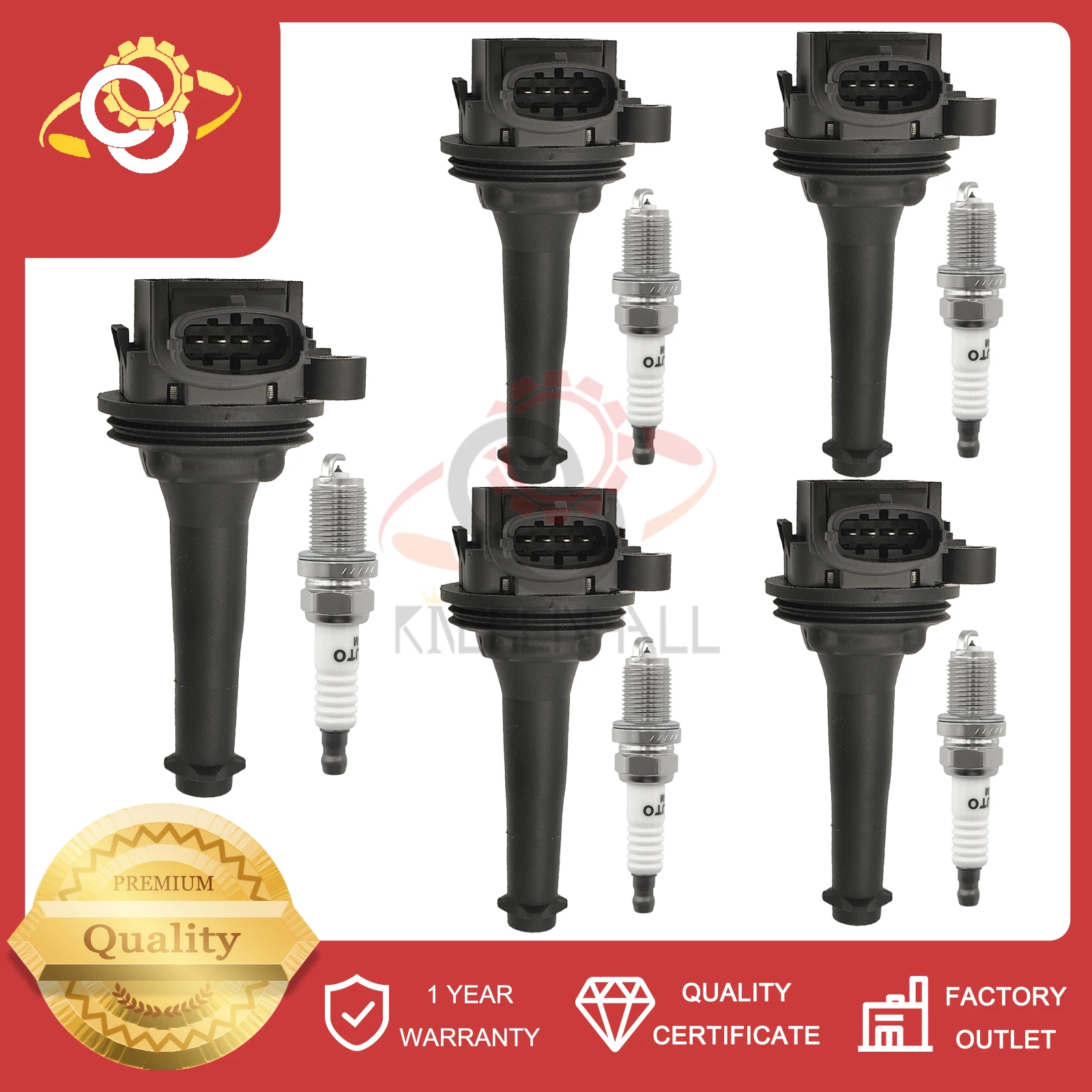 

High Quality 5PCS Ignition Tune Up Kit 30713416 9125601 BKR6EIX-11 Compatible With Volvo XC90 V70 S60 2.5L 2.4L 99-09 Replace