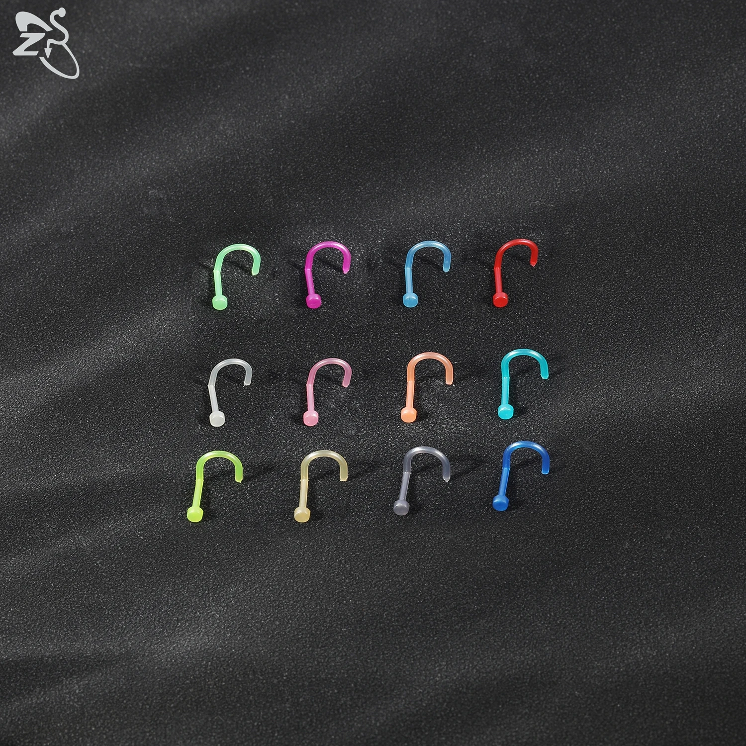 ZS 12PCS/Lot 20G Anti Allergy Acrylic Nose Stud Set I/L/S Shape Colorful Nostril Piercings Invisible Pin Nose Piercing  Jewelry