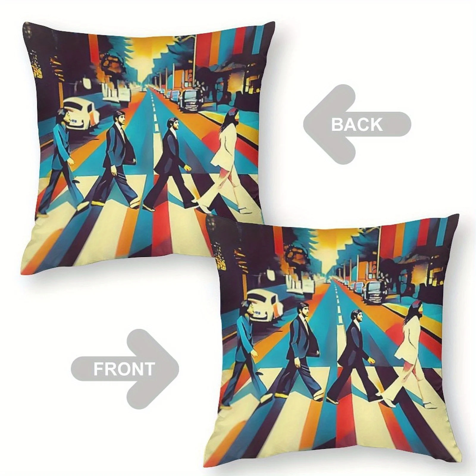 1pc The Beatles Abbey Road Art Print Throw Pillow Cover, 2D Double-Sided Polyester Cushion Case, Retro Rock Band Decor Pillow, G