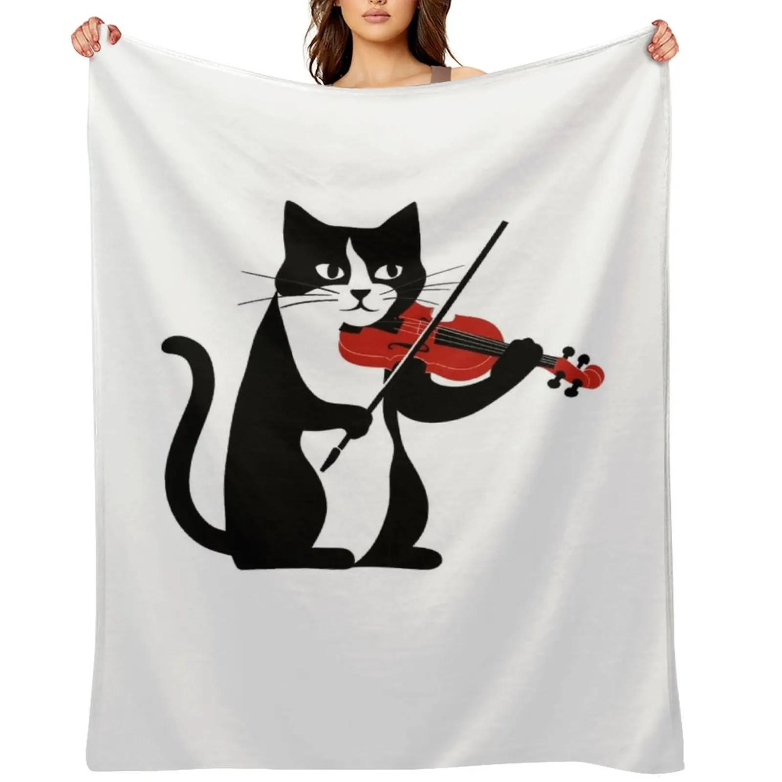 

Cat Playing Violin Throw Blanket Hair blankets ands Flannel For Decorative Sofa Blankets