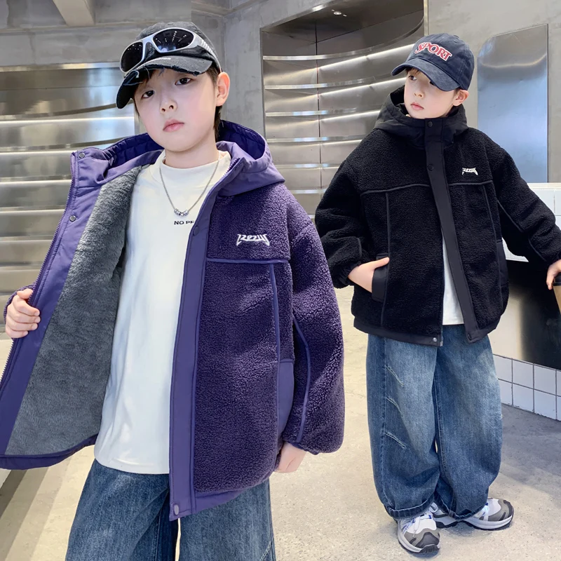 

Утепленная флисовая зимняя куртка для детей: Новинка, модная молодежная теплая хлопковая куртка с защитой от холода для мальчиков, зимняя одежда