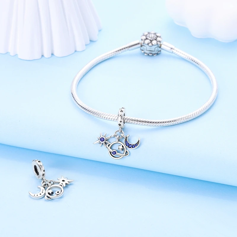 Hot 925 Sterling Silver Planet Moon Charms Pendant Fit Original Bracelet DIY Women Birthday Jewelry Gift