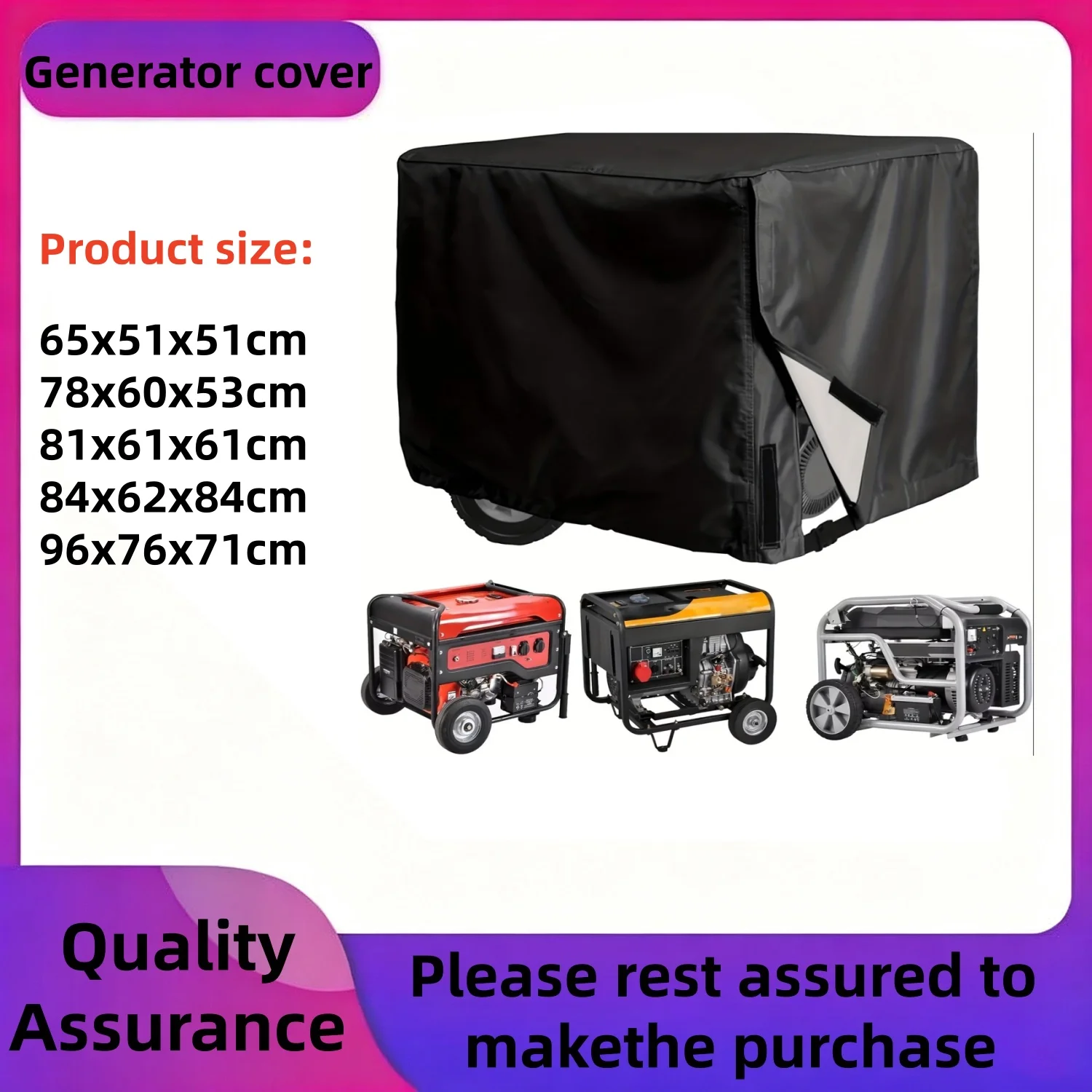 Heavy-Duty Portable Generator Cover Compatible with 5000-10000 Watt Generators, All-Weather Outdoor Use, Snowproof