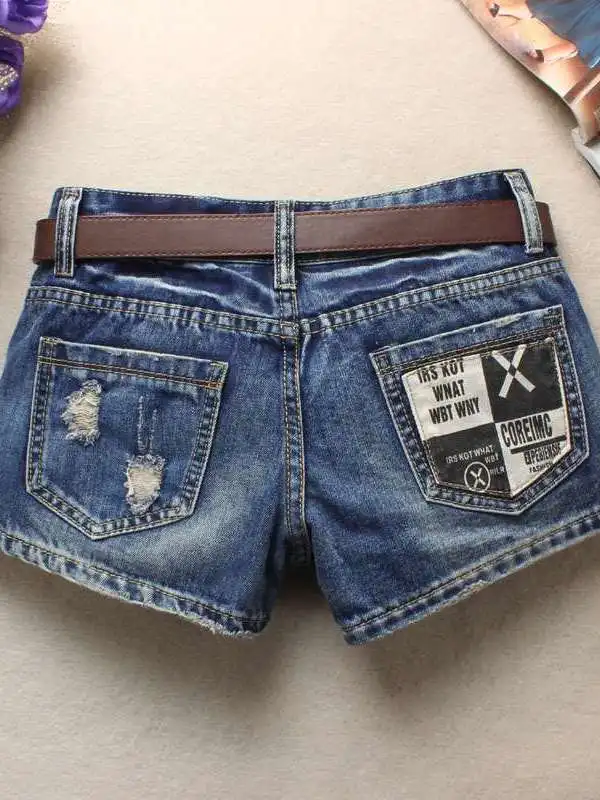 

Spring Summer Low Waist Slimming Denim orts Versatile Cleanfit Sle Mid-aged Women's plus Size Medium Stretch Blue PU