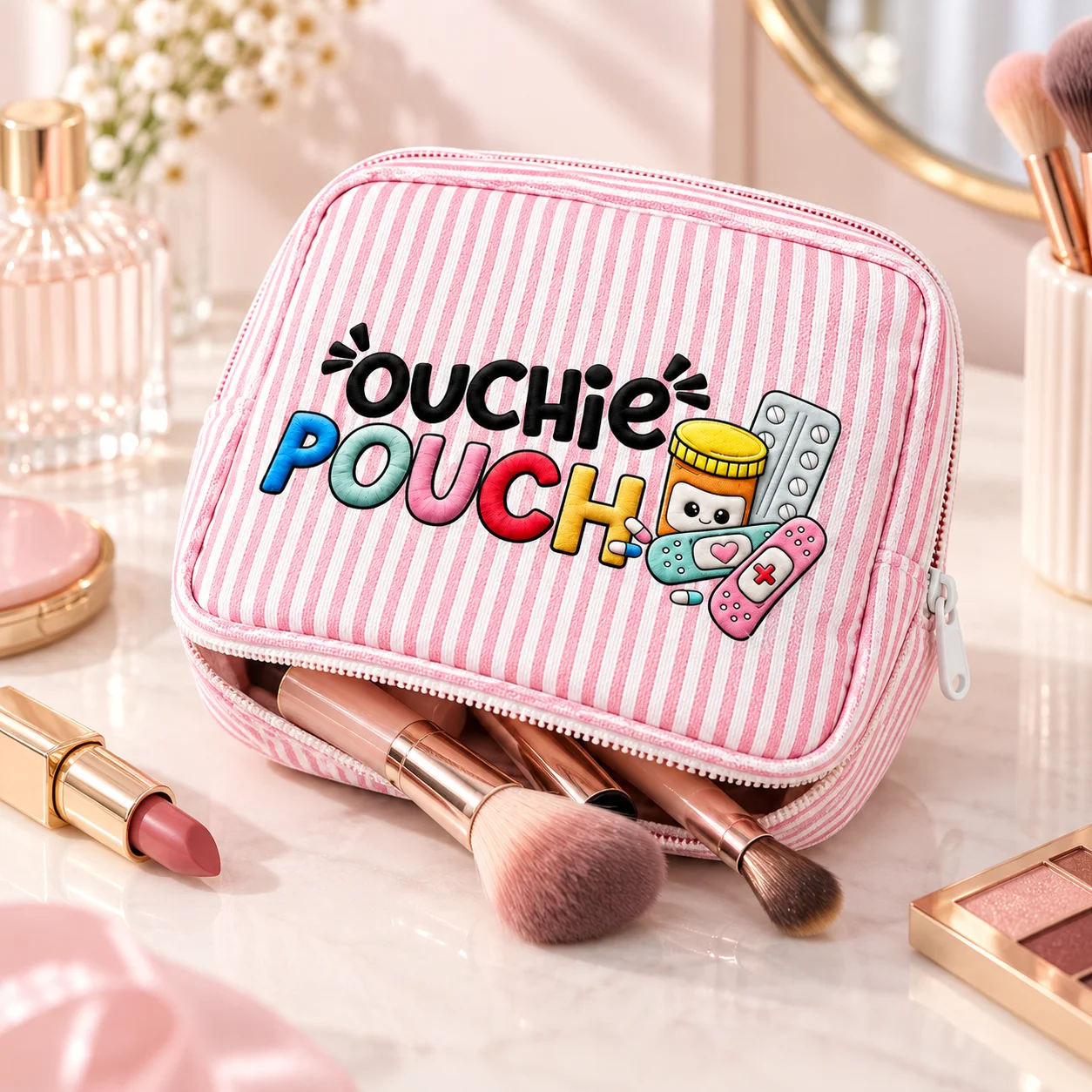 First Aid Pouch Cute Striped Medicine Bag Travel First Aid Organizer Women Makeup Bag Sanitary Pad Storage Pouch Cosmetic Bag