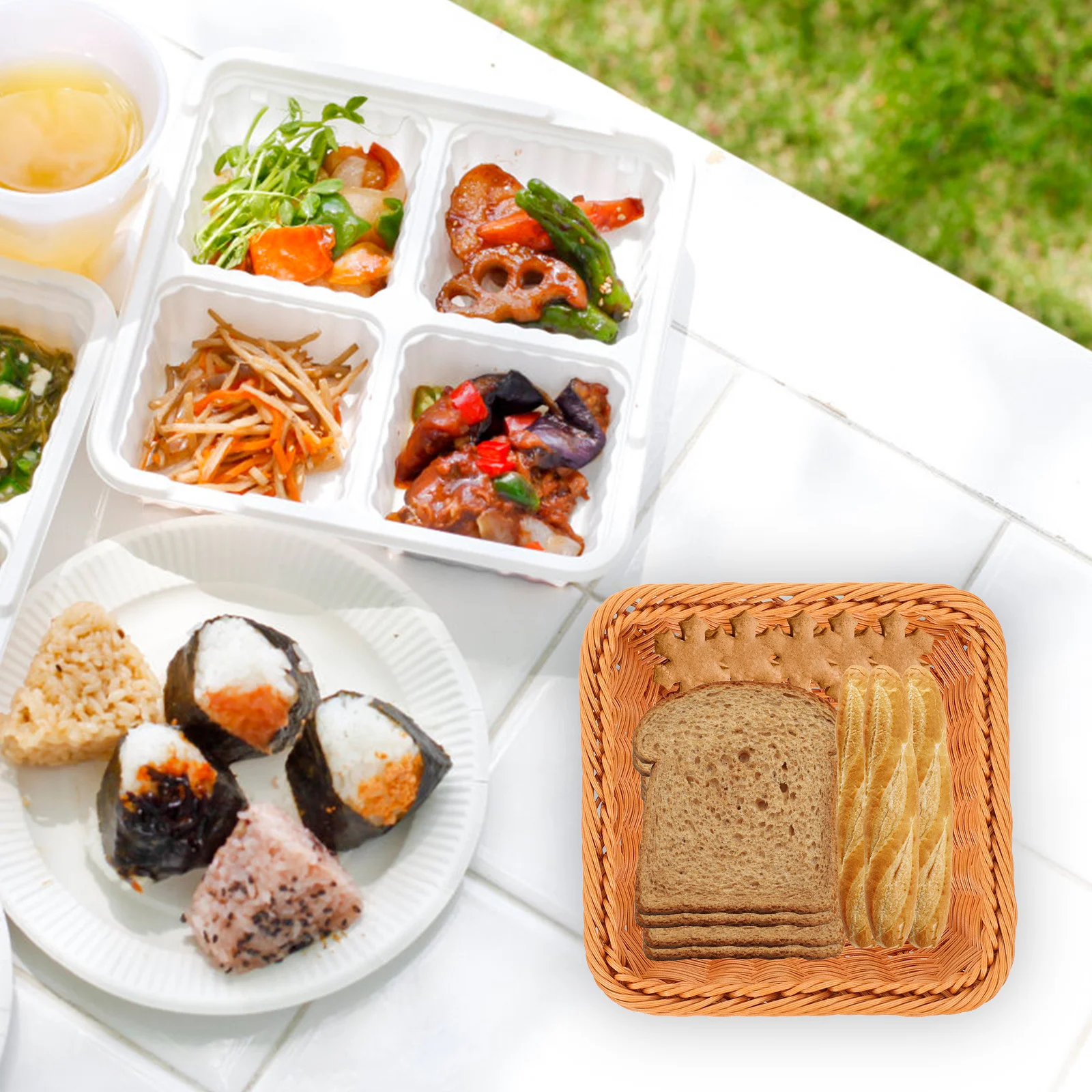 3Pcs Plastic Woven Bread Basket Square Multifunction Storage Basket Desktop Home Organizer Fruit Baskets Small Baskets