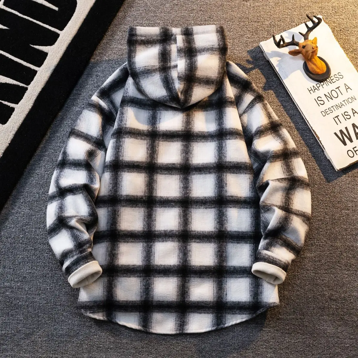 Jaket Cardigan Pria Model Longgar Berkerudung Bahan Flanel Kasual Santai untuk Musim Semi dan Gugur Gaya Jepang