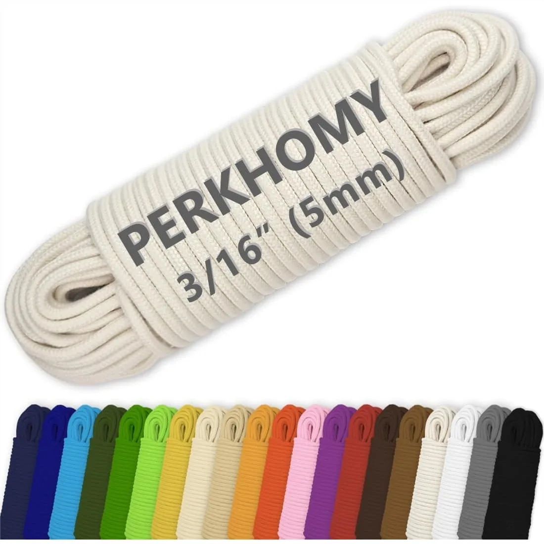 

100 ft 3/16" (5mm) Cotton Rope for Clothes Line Camping Crafting, Natural White Diamond Braided Cord