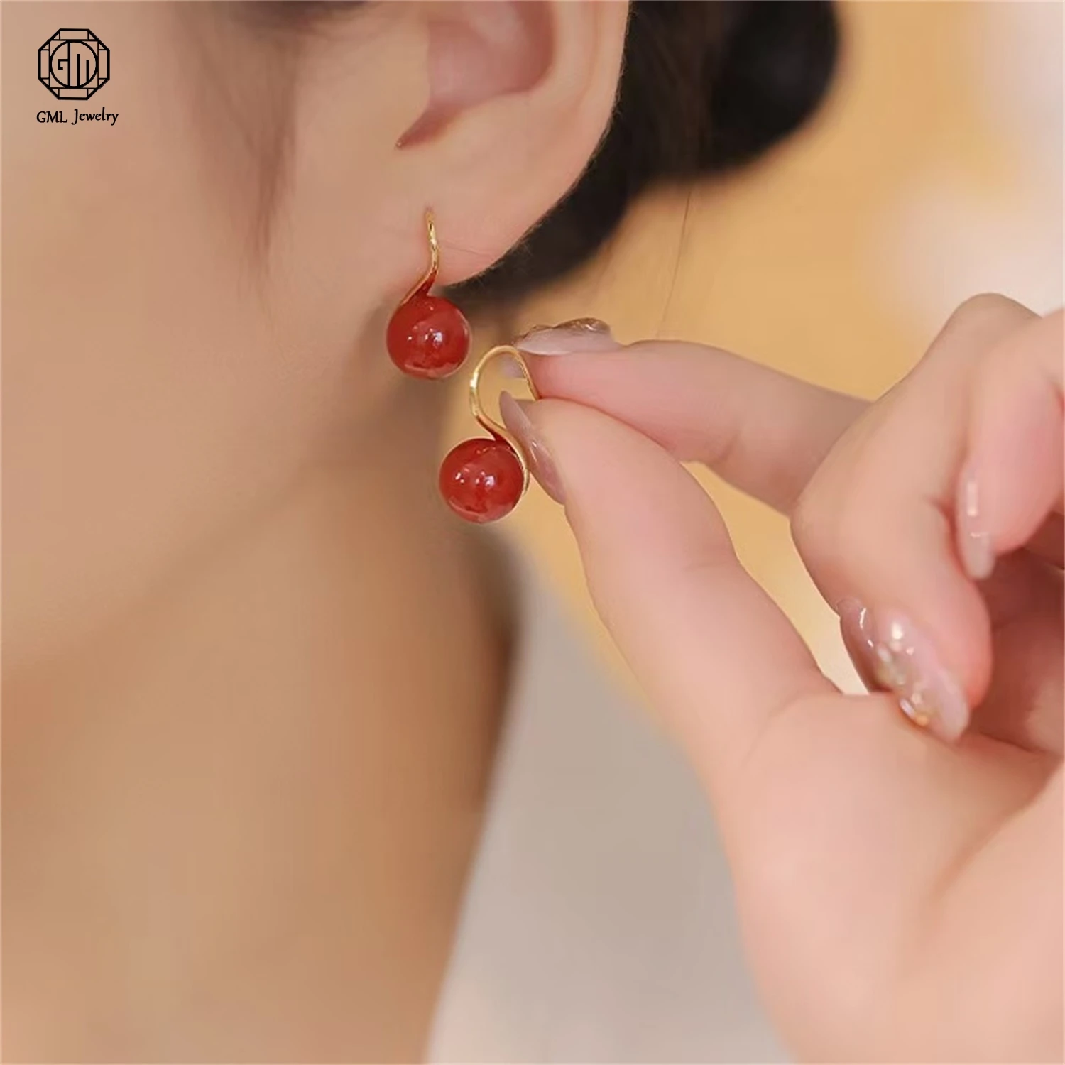Natural Nanhong Agate High Heel Hook Earrings Light Luxury Fashion Versatile New Hot Sale Women Exquisite Earrings Jewelry Gift