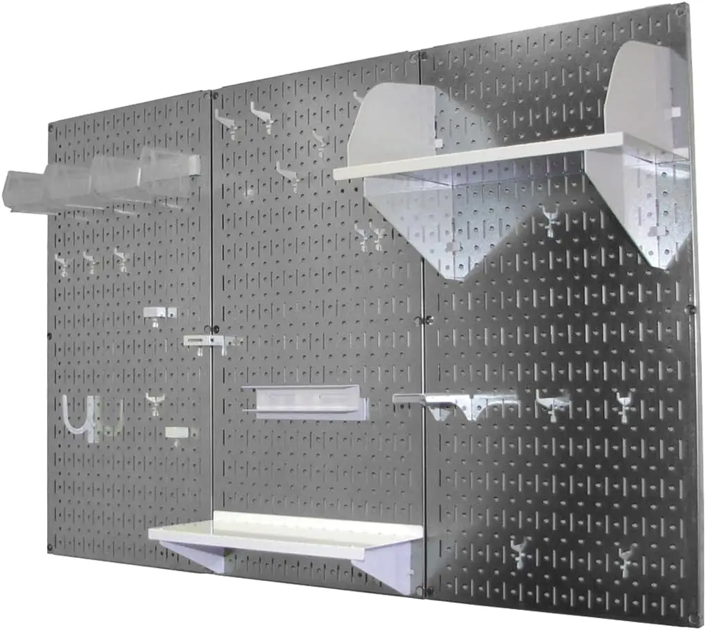 Органайзер для перфорированной доски, настенное управление, стандартный набор для хранения инструментов из металлической перфорированной доски с оцинкованной доской и белыми аксессуарами