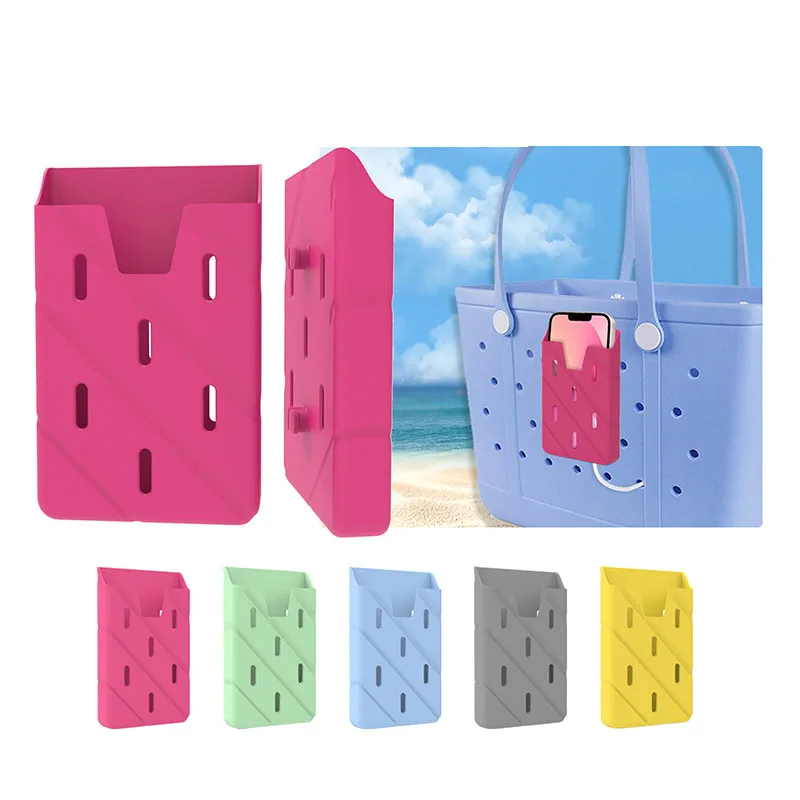 1PC Silicone Mobile Phone Storage Bag For Bogg Bag Beach Bag Accessory Clip-on Mobile Phone Holder Camping Play Gadgets