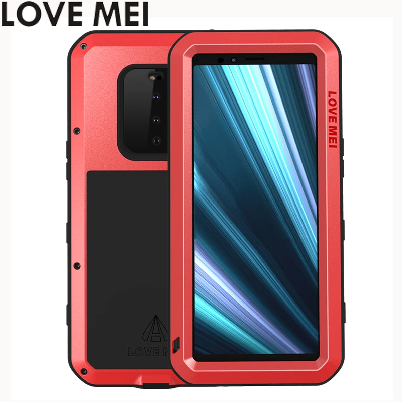 Love Mei Powerful Phone Fundas For Sony Xperia 1 10 5 Plus Cover Heavy Duty Shockproof Case Silicone Metal Cover Toughened Glass