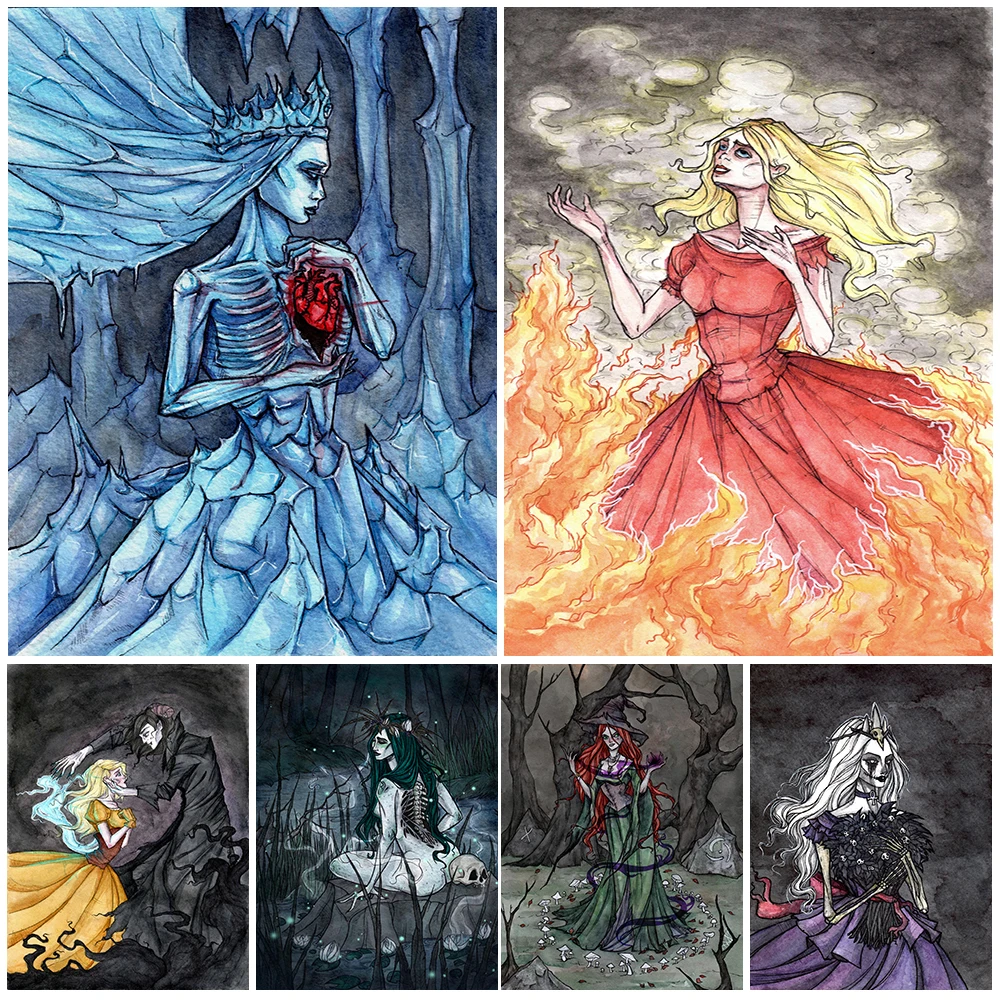 The Heart Of The Snow Queen Wall Art The Witch In The Fire Canvas Painting The Evil Spirit In The Mirror Art Poster Print Decor
