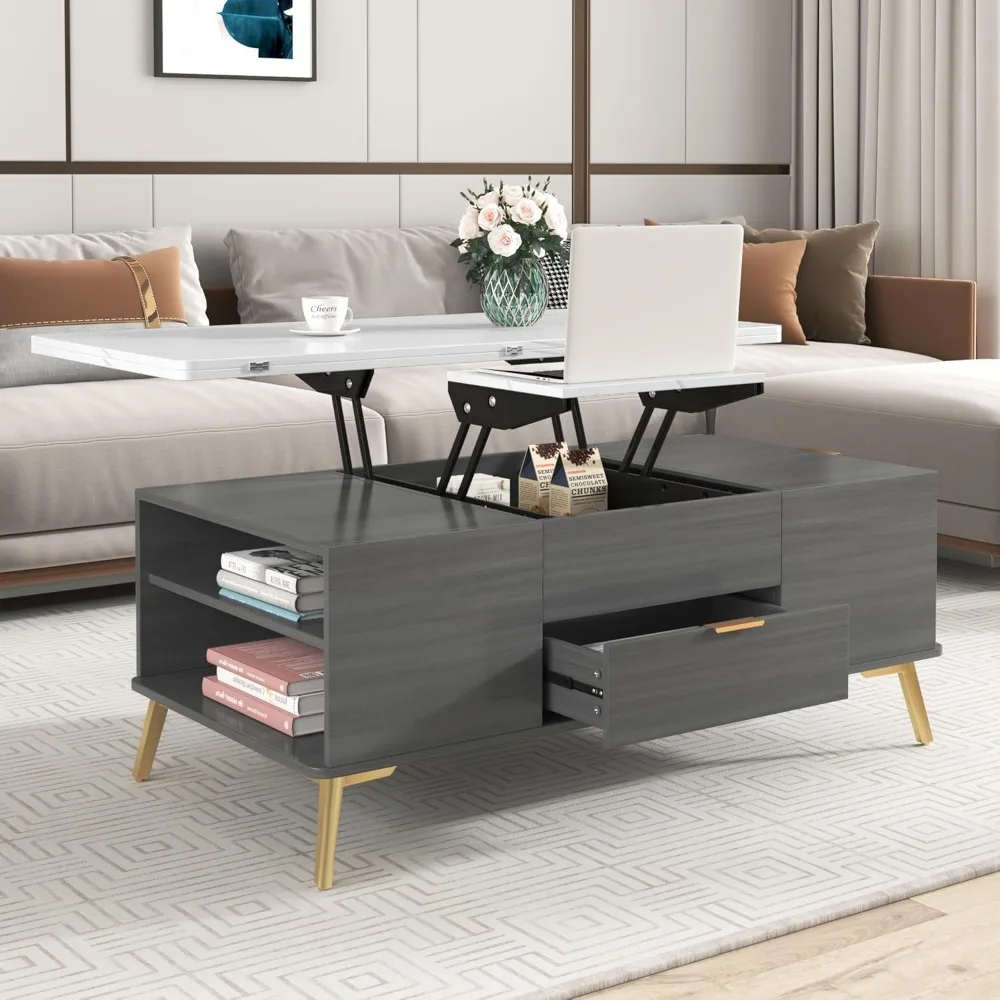 Coffee Table, 27.17”, Versatile with Drawers, Hidden Storage Compartment, Center Table with Shelves, Elevated Coffee Table